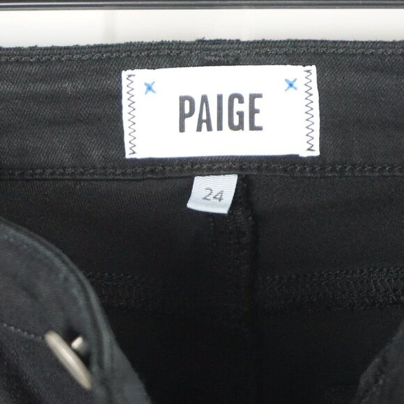 PAIGE Verdugo Ankle Mid Rise Skinny Jeans In Twilight Destructed (Black) Size 24 - Picture 16 of 16